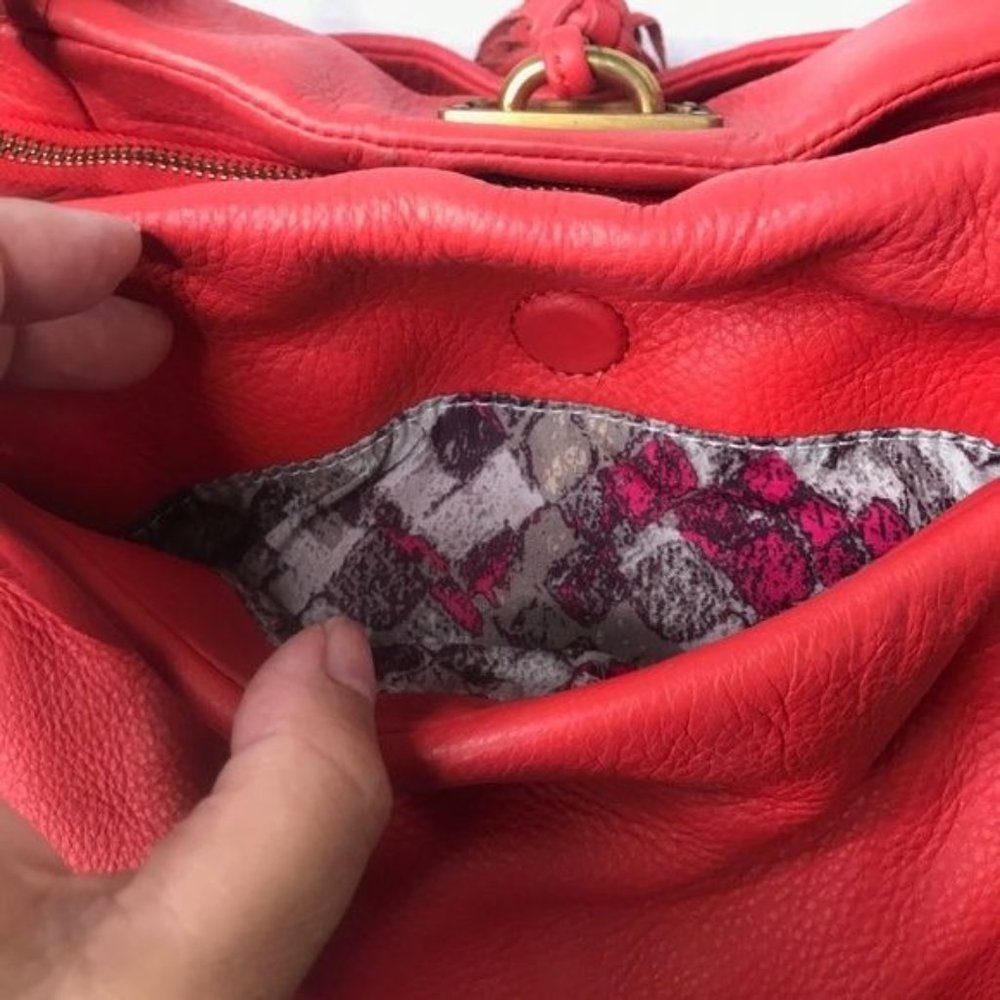 Elliott Lucca Coral Red Leather Boho Shoulder Bag - Picture 4 of 8